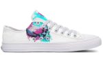 Watercolor Skull Art Low-Top Sneakers - White Artistic Footwear - Image 2