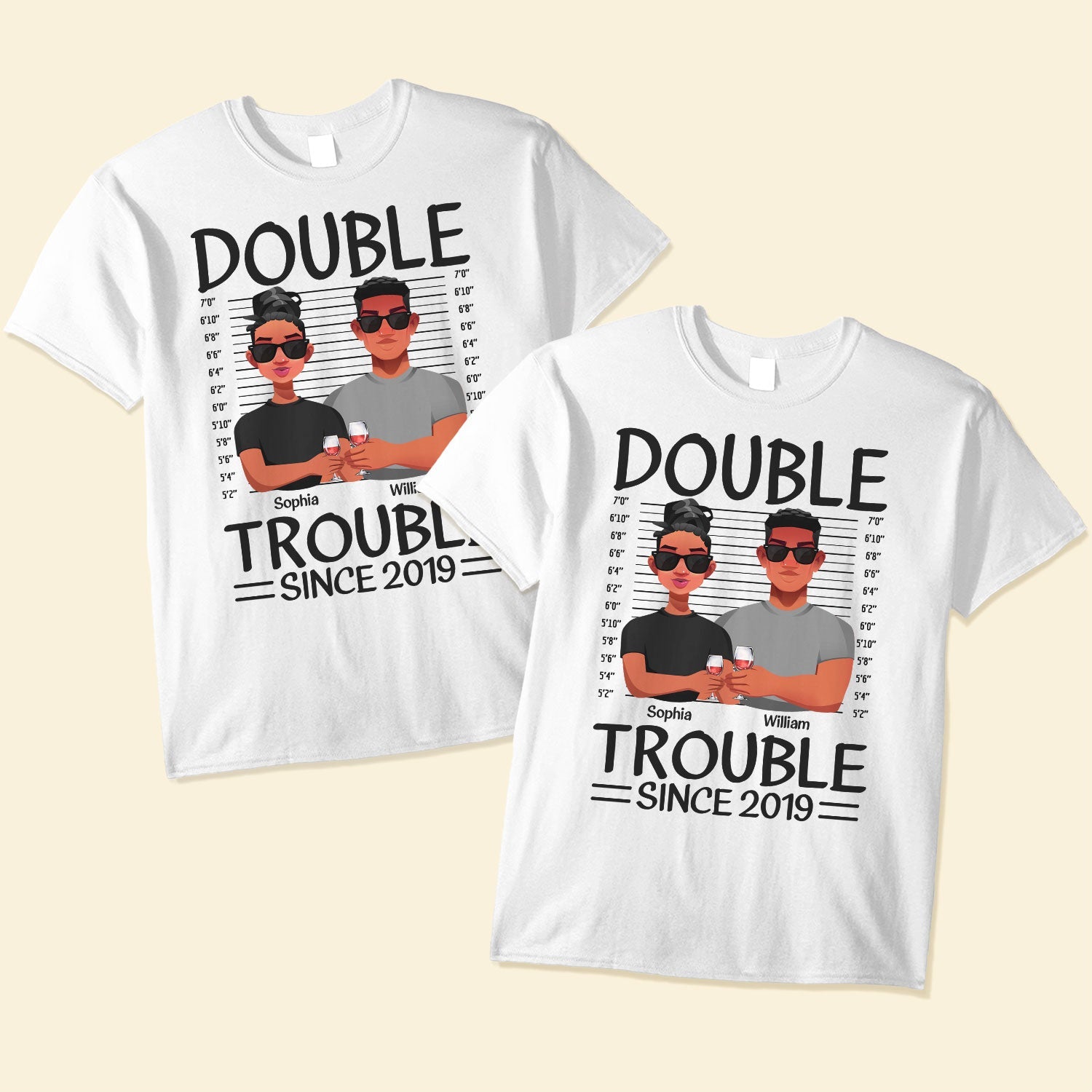Couples-Double-Trouble-Since-Personalized-Matching-Couple-Shirts00.jpg Couples Double Trouble Since - Personalized Matching Couple Shirts - Image 1