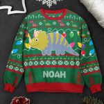 Cute Dinosaur With Name - Personalized Ugly Sweater - Image 3