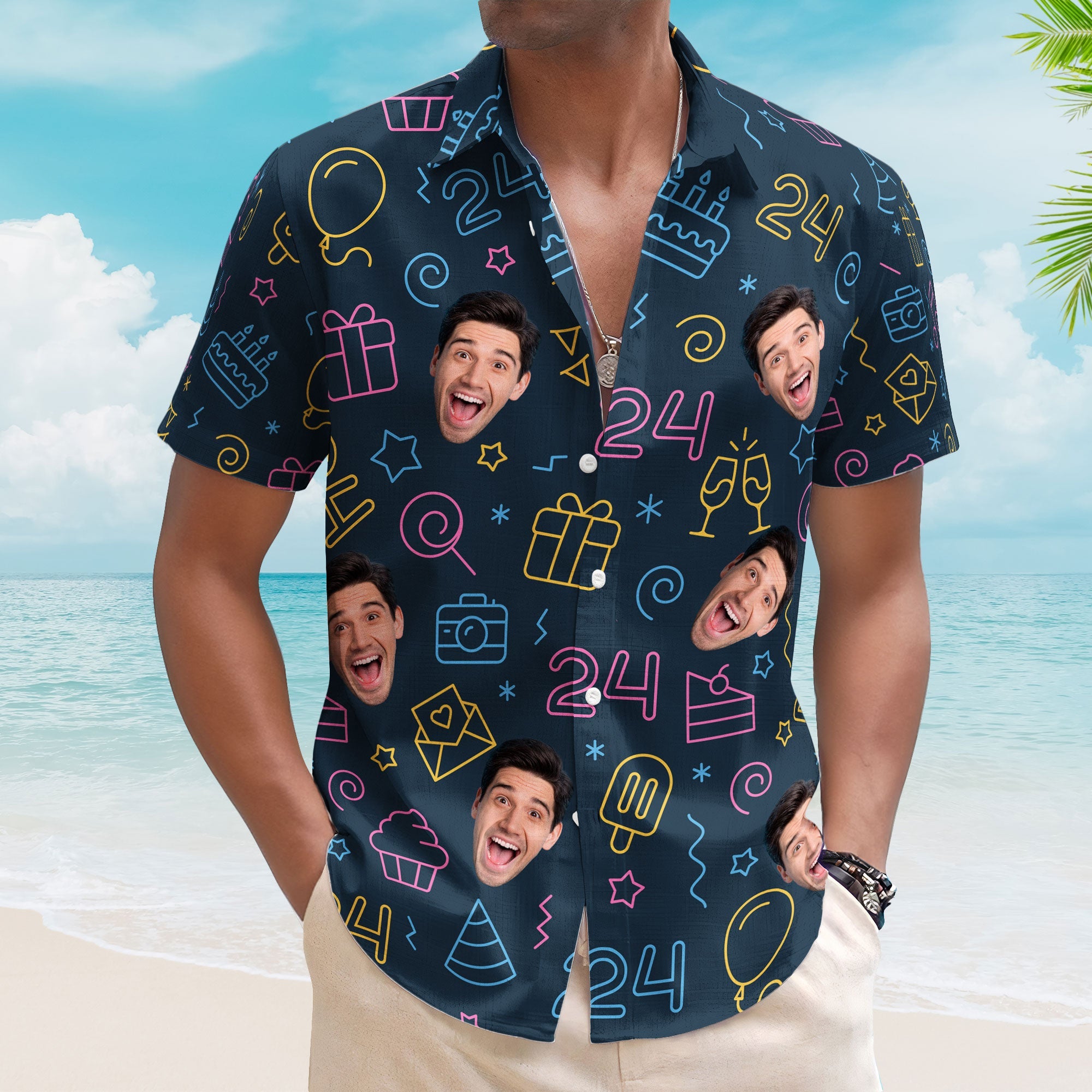 Birthday-Neon-Party-Custom-Face-Funny-Birthday-Gift-Custom-Photo-Hawaiian-Shirts_1.jpg Birthday Neon Party Custom Face Funny Birthday Gift - Custom Photo Hawaiian Shirts - Image 1