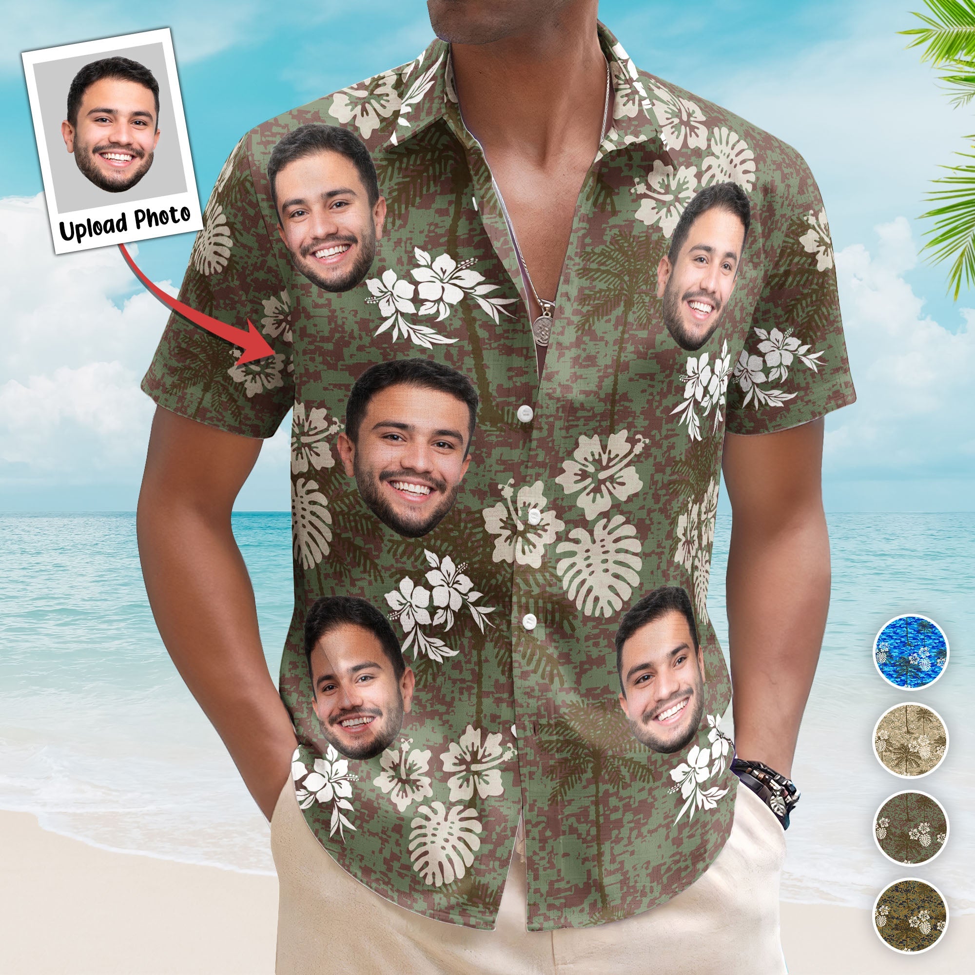 Camo-Tropical-Beach-Pattern-Hawaii-Aloha-Shirts-Custom-Photo-Hawaiian-Shirts_1.jpg Camo Tropical Beach Pattern Hawaii Aloha Shirts - Custom Photo Hawaiian Shirts - Image 1