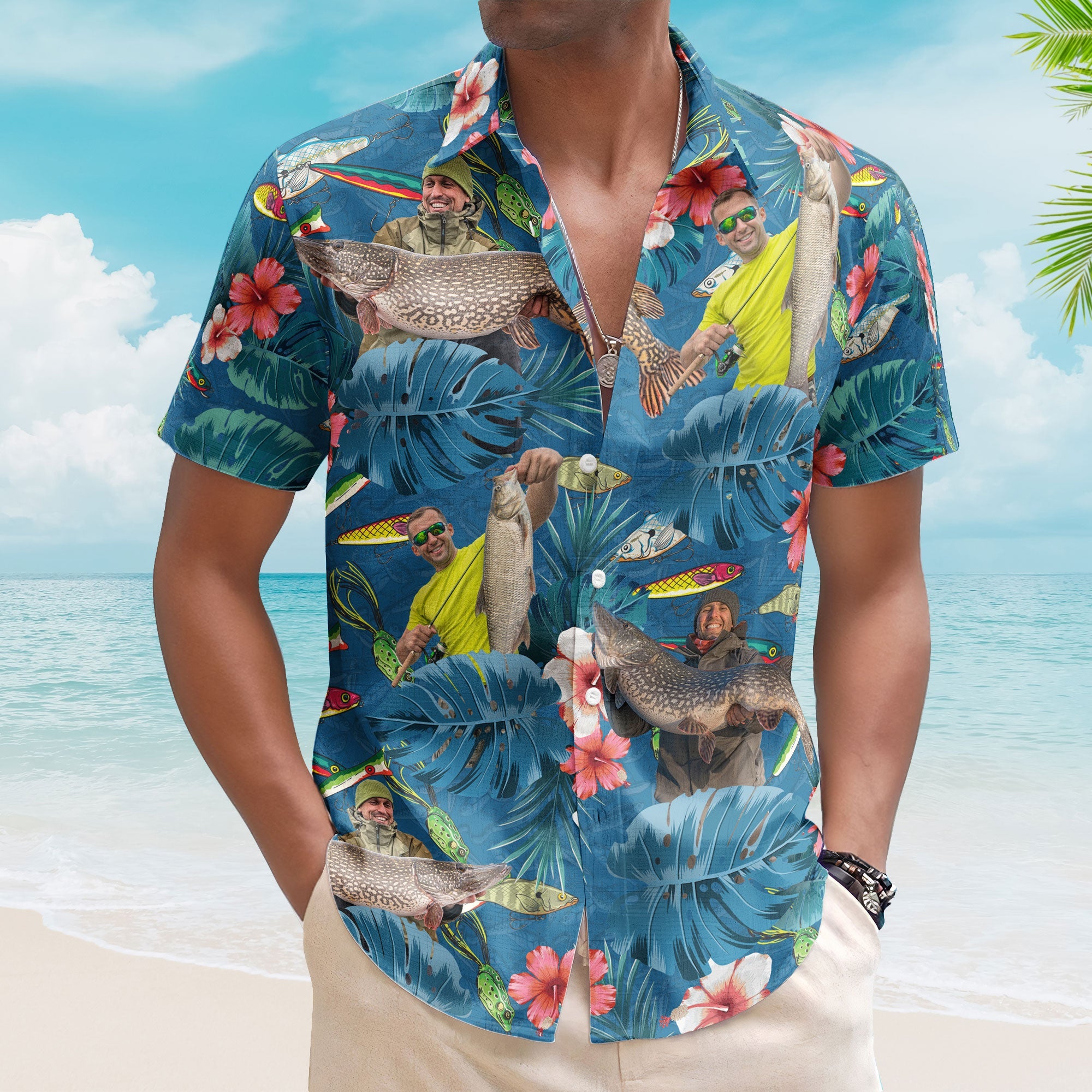 Custom-Photo-Fishing-Bass-Fish-For-Men_-Husband-Custom-Photo-Hawaiian-Shirt1_1.jpg Custom Photo Fishing Bass Fish For Men, Husband - Custom Photo Hawaiian Shirt - Image 1
