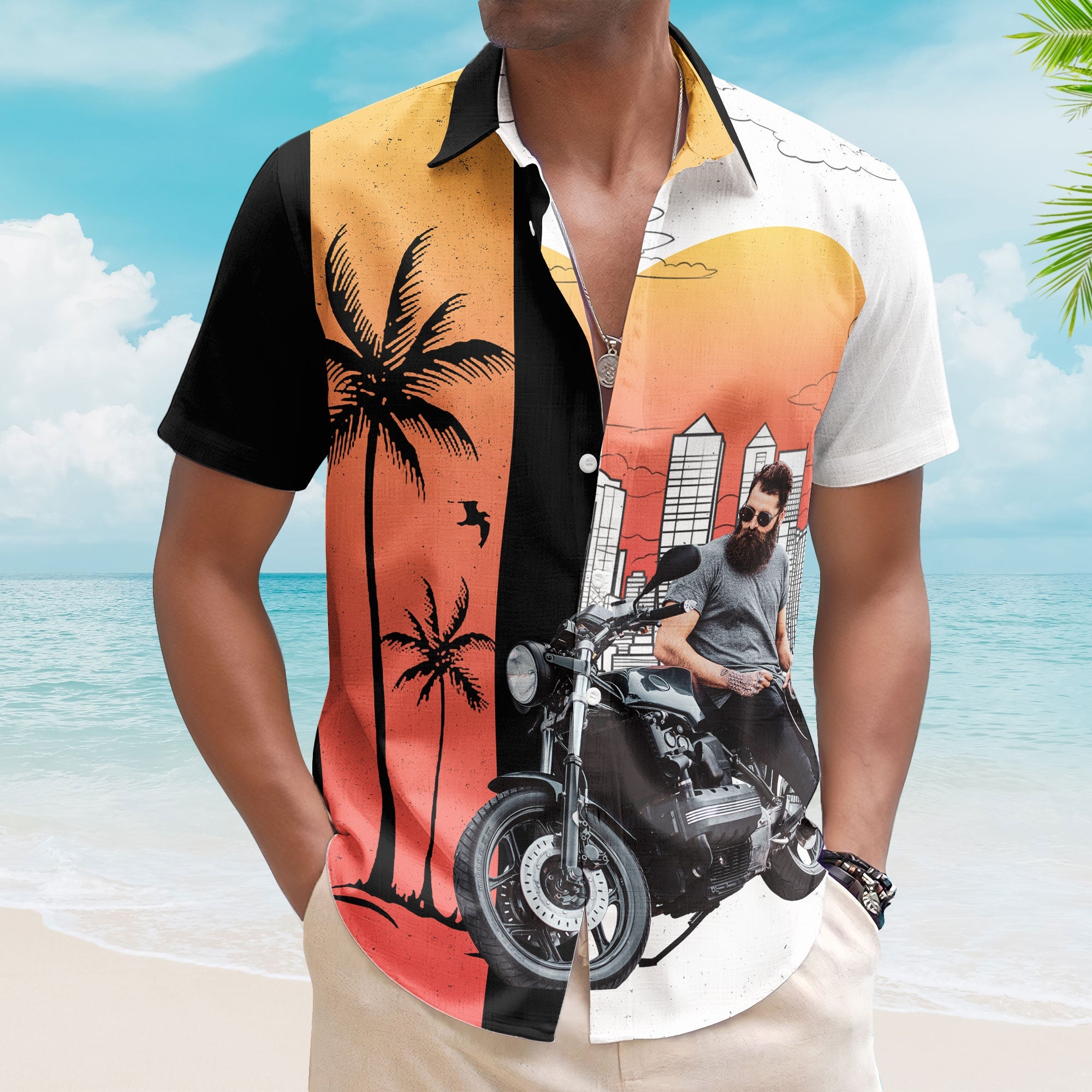 Custom-Retro-Cars-Photo-Muscle-Cars-For-Men_-Husband-Custom-Photo-Hawaiian-Shirt1.jpg Custom Retro Bikes Photo Bikers For Men, Husband - Custom Photo Hawaiian Shirt - Image 1