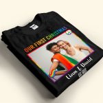 LGBT Couple Our First Christmas - Personalized Photo Matching Couple Shirt - Image 4