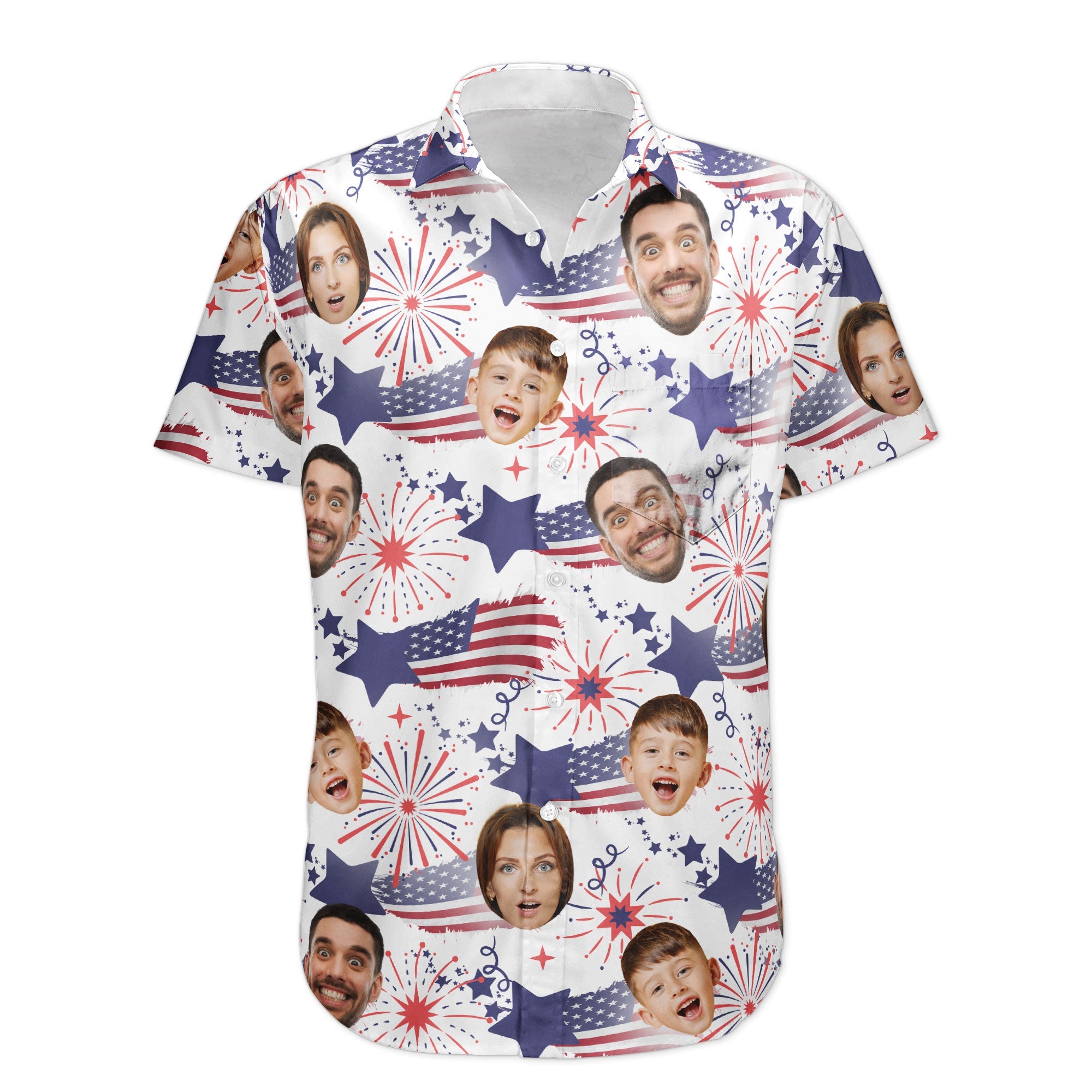 Photo-Inserted_-Family-Cute-Face-Personalized-Hawaiian-Shirt_1.jpg Family Cute Face - Personalized Photo Hawaiian Shirt - Independence Day Shirt - Image 1