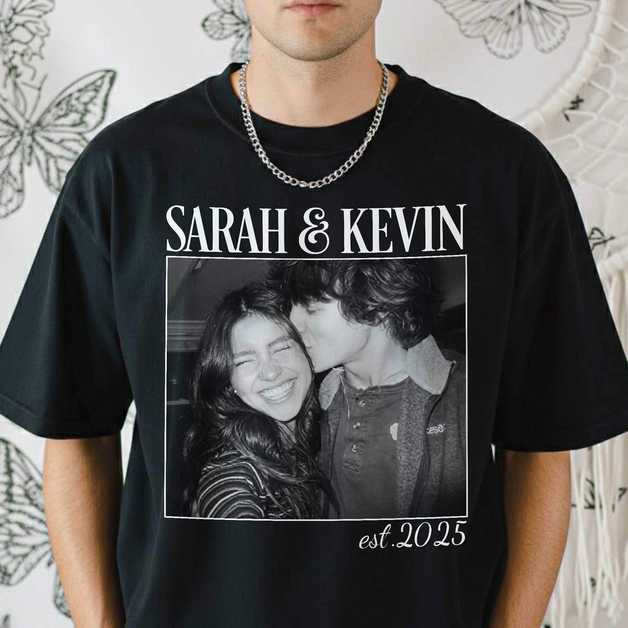 Vintage Couple Picture Matching, Anniversary Gift, Valentine's Day Gifts - Personalized Photo Comfort Tee - Image 4